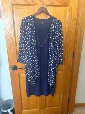 R&K Navy Midi Dress with White Polka Dot Overlay